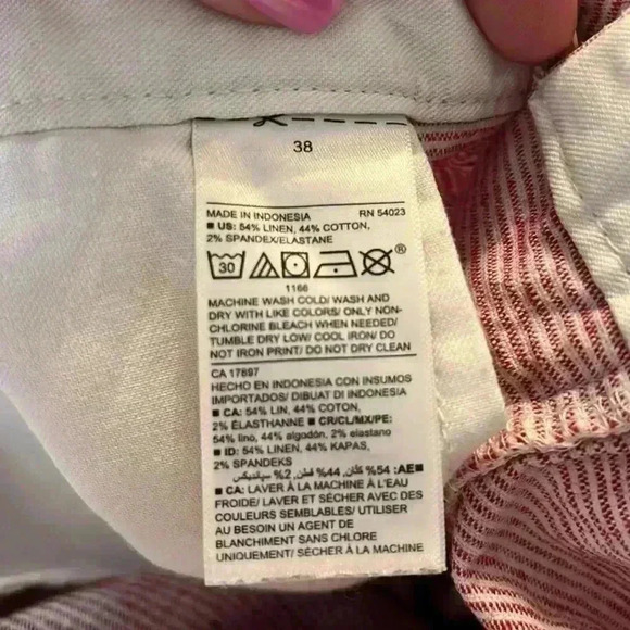 Old Navy Ultimate Slim Linen Blend Shorts Size 38 Inseam 9” Red & White Stripes - Picture 8 of 8